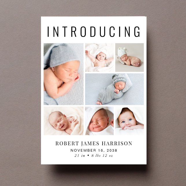 Modern Photo Collage Birth Announcement (Announce the arrival of your precious baby in a way that is as beautiful and unique as they are)