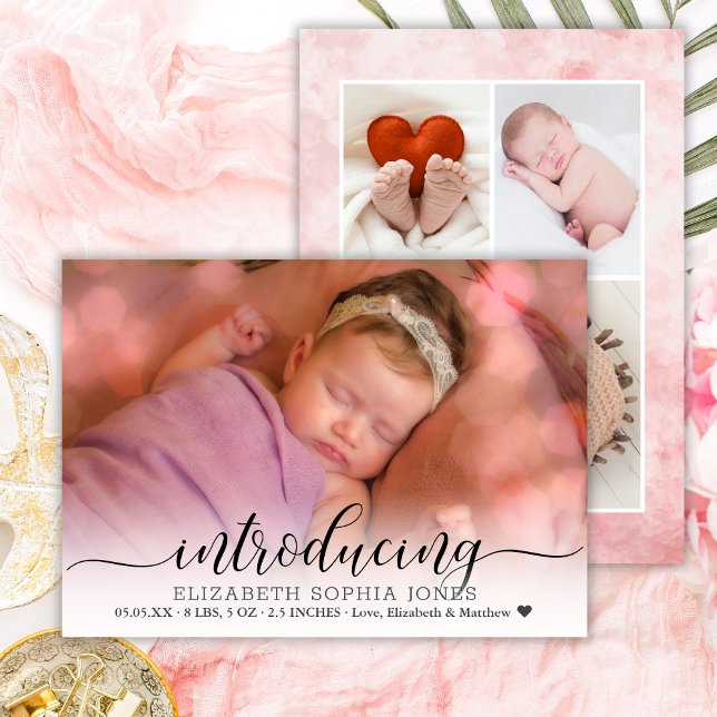 Modern Photo Collage Birth Announcement Card (Creator Uploaded)