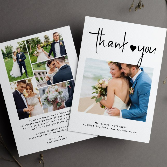 Modern photo collage black and white wedding thank you card (Creator Uploaded)