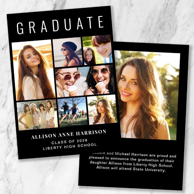 Modern Photo Collage Black Graduation Announcement (Creator Uploaded)