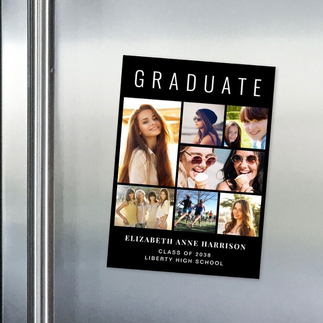 Modern Photo Collage Black Graduation Magnetic Invitation (Modern Photo Collage Black Graduation Magnetic Announcement)