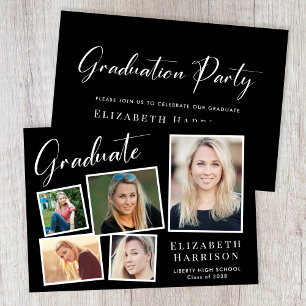 Modern Photo Collage Black Graduation Party Invitation