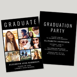 Modern Photo Collage Black Graduation Party Invitation