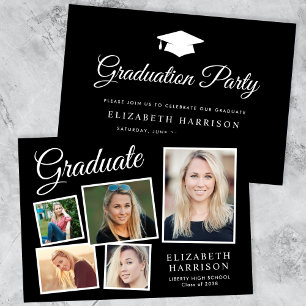 Modern Photo Collage Black Graduation Party Invitation