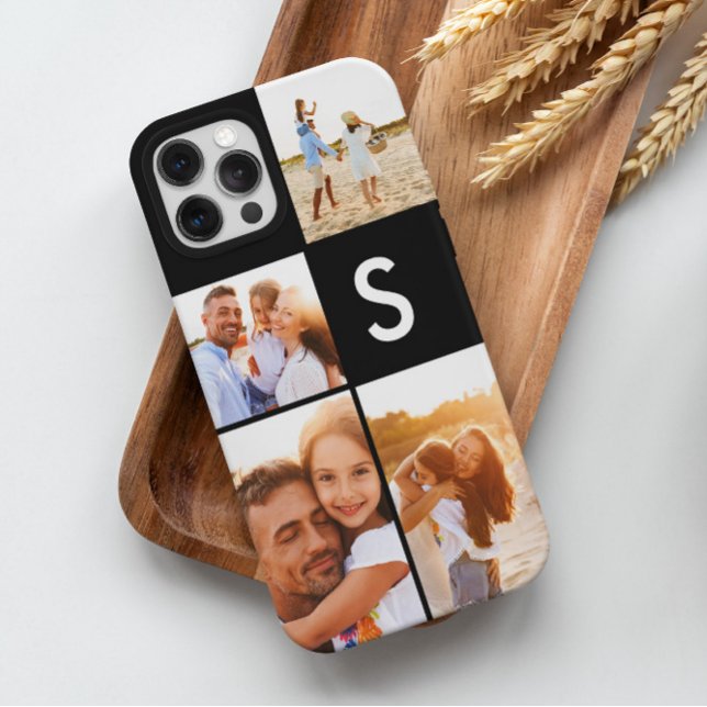 Modern photo collage black initial monogram Case-Mate iPhone case (Creator Uploaded)