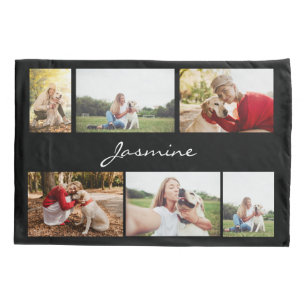 Modern Photo Collage Black Pillowcase