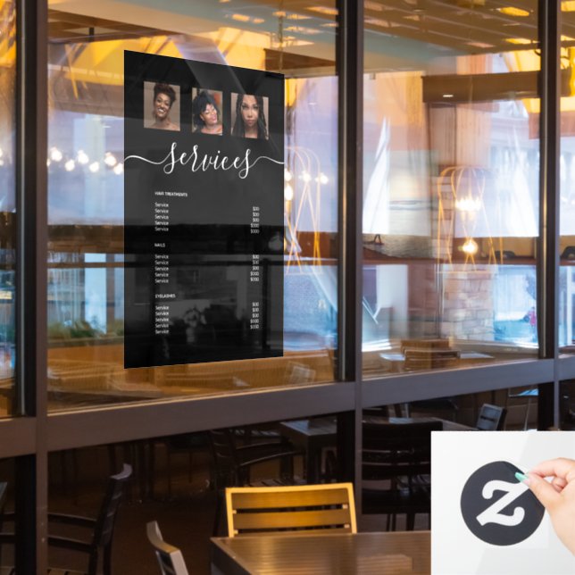 Modern Photo Collage Black Spa Salon Service Menu  (Restaurant Window)