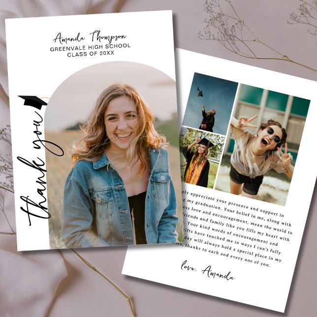 Modern Photo Collage Black White Graduation Thank You Card (Creator Uploaded)