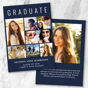 Modern Photo Collage Blue Graduation Announcement