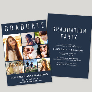 Modern Photo Collage Blue Graduation Party Invitation
