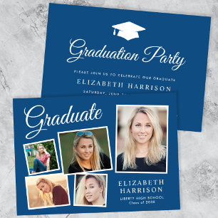 Modern Photo Collage Blue Graduation Party Invitation