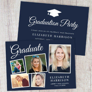 Modern Photo Collage Blue Graduation Party Invitation