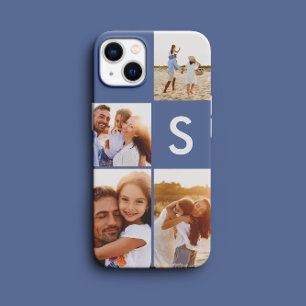 Modern photo collage blue initial monogram Case-Mate iPhone 14 case