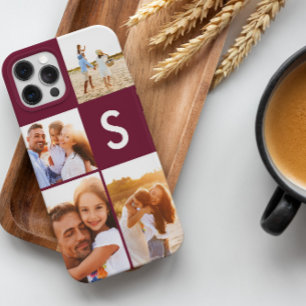 Modern photo collage burgundy initial monogram Case-Mate iPhone 14 case