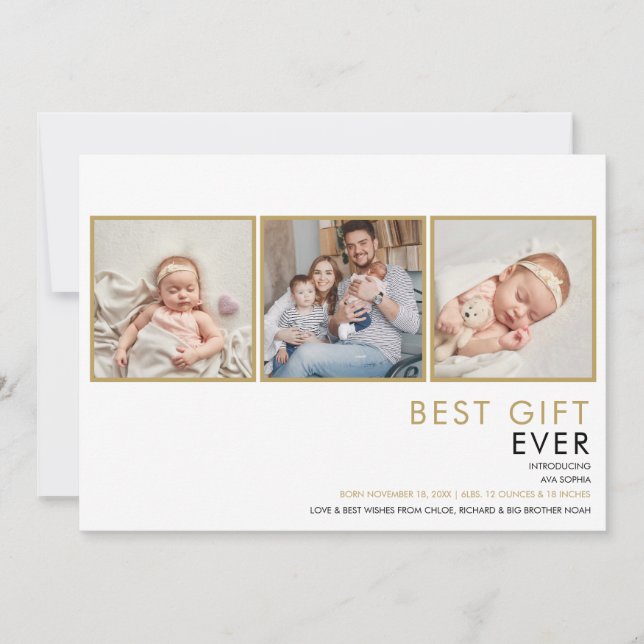 Modern Photo Collage Christmas Birth Announcement (Front)
