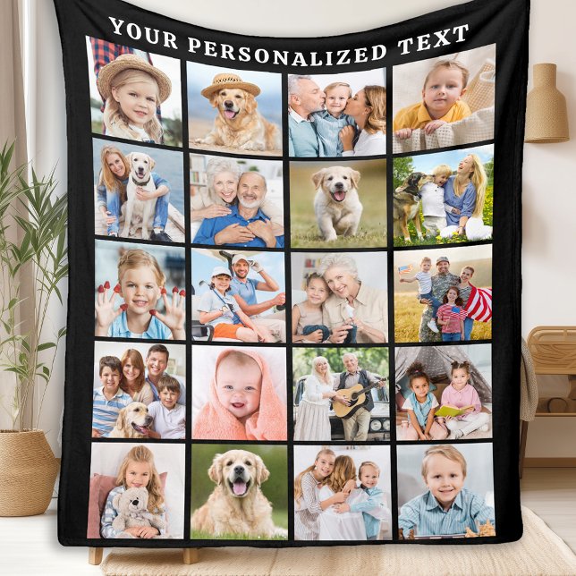 Modern Photo Collage Customised Family 20 Picture Fleece Blanket (Creator Uploaded)