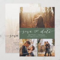 Modern Photo Collage Dark Sage Save the Date