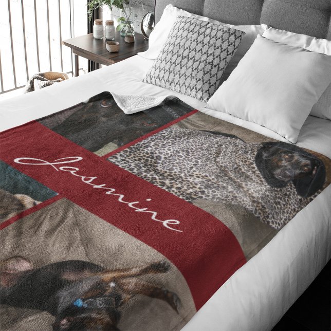 Modern Photo Collage Dog Burgundy Fleece Blanket (Creator Uploaded)