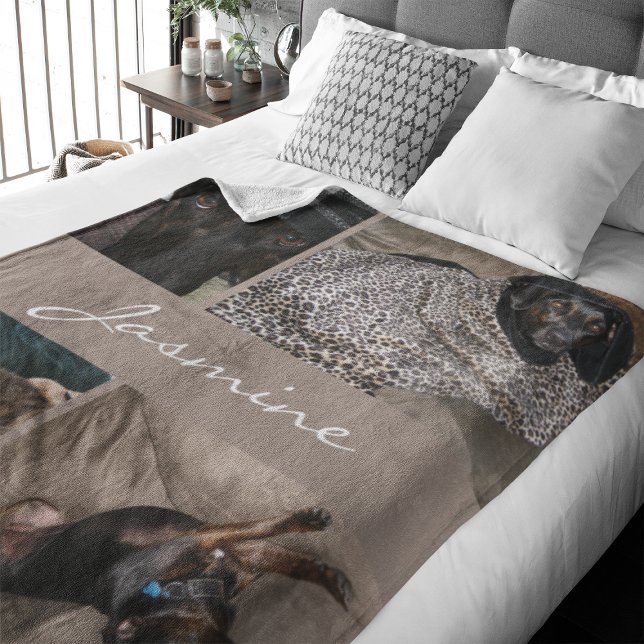Modern Photo Collage Dog Taupe Fleece Blanket (Capture precious pet moments with our Modern Pet Photo Collage Fleece Blanket. )