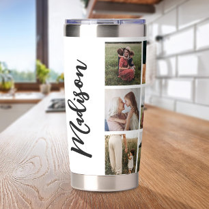 Modern Photo Collage Elegant Script Monogram Name Insulated Tumbler