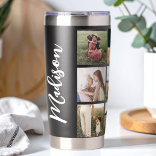 Modern Photo Collage Elegant Script Monogram Name Insulated Tumbler