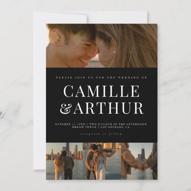 Modern Photo Collage Elegant Stylish Wedding  Invitation (Front)