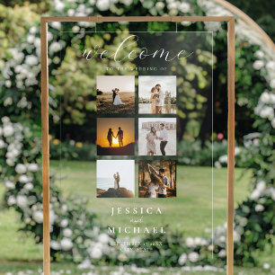 Modern Photo Collage Elegant Wedding Welcome Acrylic Sign