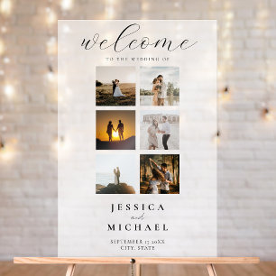 Modern Photo Collage Elegant Wedding Welcome Acrylic Sign