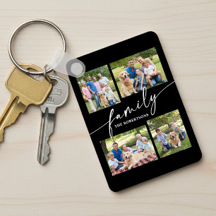 Modern Photo Collage Family Script Keepsake Key Ring