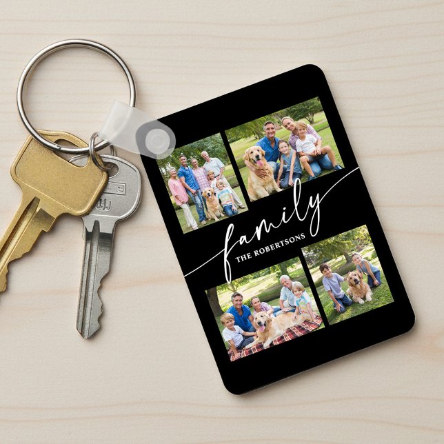 Modern Photo Collage Family Script Keepsake Key Ring (Creator Uploaded)