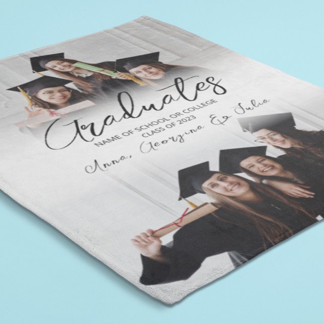 Modern Photo Collage Friends Graduation Fleece Blanket (Creator Uploaded)