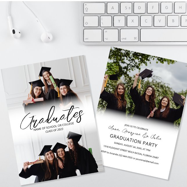 Modern Photo Collage Friends Graduation Party  Invitation (Creator Uploaded)