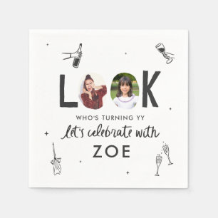 Modern Photo Collage Fun Hand-Drawn Birthday Napkin