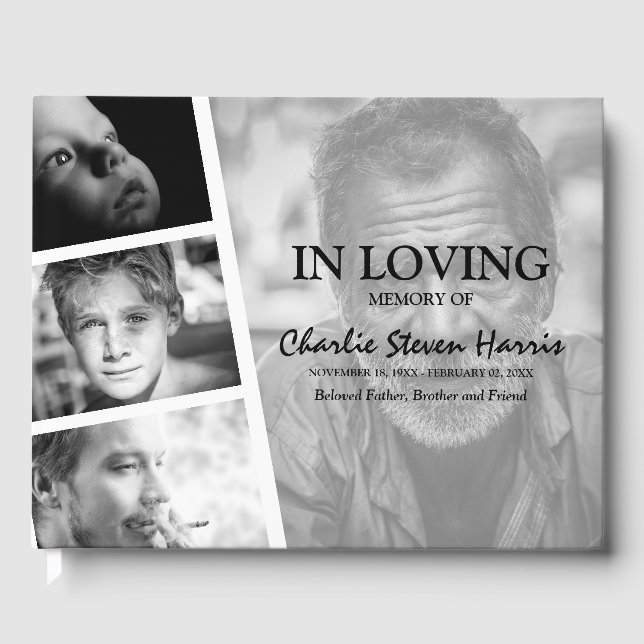 Modern Photo Collage Funeral Guest Book (Front)