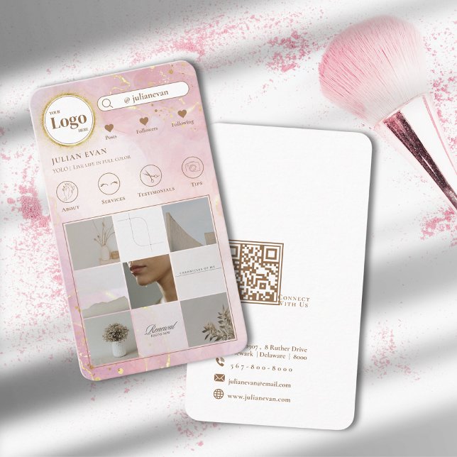 Modern Photo Collage Glitter Rose Gold Pink Business Card (Creator Uploaded)