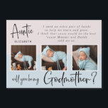 Modern Photo Collage Godmother Proposal<br><div class="desc">Modern photo collage Godmother proposal card. Design features 3 photos of the baby,  typography script,  will you be my Godmother on a blue and pastel purple background.</div>