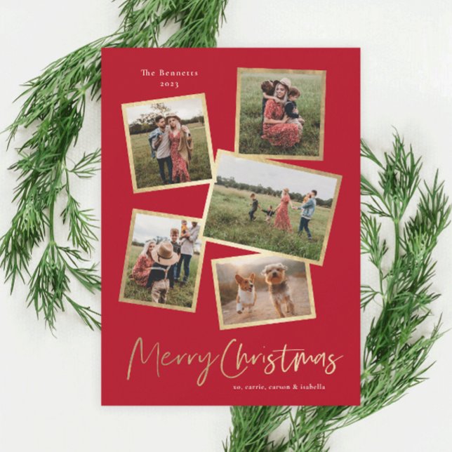Modern Photo Collage Gold Merry Christmas  Holiday Card (Creator Uploaded)