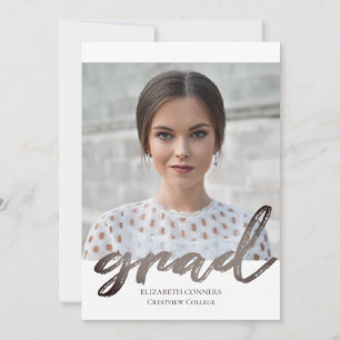 Modern Photo Collage Grad Silver Script Graduation Invitation