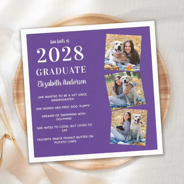 Modern Photo Collage Graduate Fun Facts Graduation Napkin (Creator Uploaded)