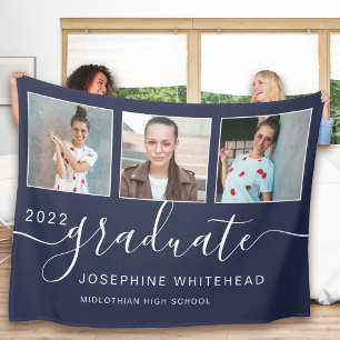 Modern Photo Collage Graduate Navy Blue Fleece Blanket