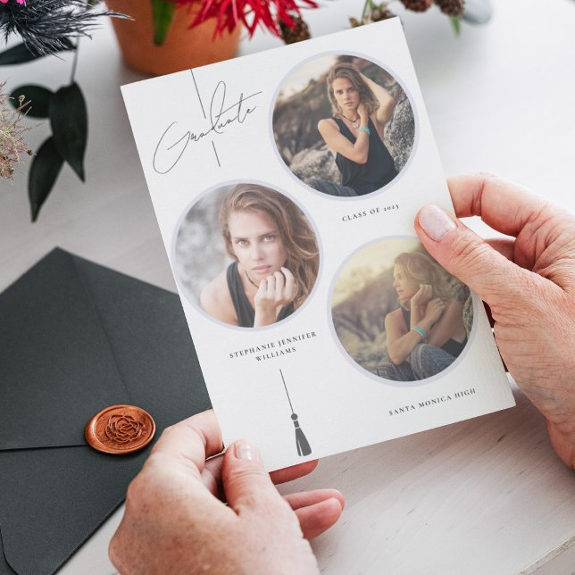 Modern Photo Collage Graduation Circle White Announcement (Creator Uploaded)