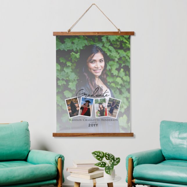 Modern Photo Collage Graduation Keepsake | White Hanging Tapestry (Living Room)