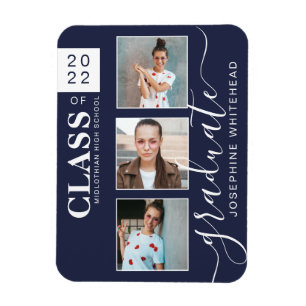 Modern Photo Collage Graduation Navy Blue 2022 Magnet