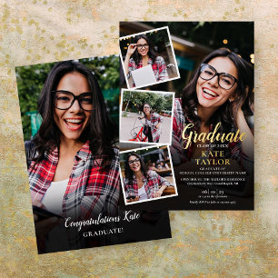 Modern Photo Collage Graduation Party Gold Foil In