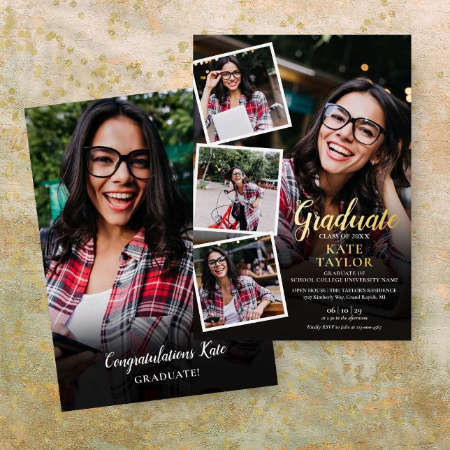 Modern Photo Collage Graduation Party Gold Foil In (Modern Photo Collage Graduation Party Gold Foil In Foil Invitation)