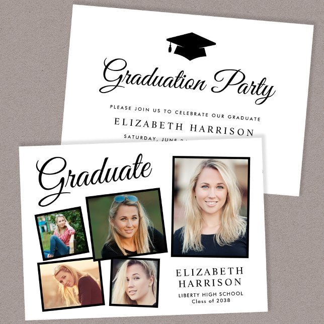 Modern Photo Collage Graduation Party Invitation (A personalized photo graduation party invitation to celebrate the graduate's achievements)