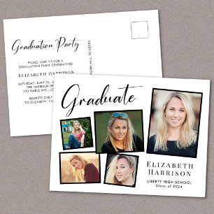 Modern Photo Collage Graduation Party Invitation Postcard