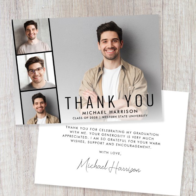 Modern Photo Collage Graduation Thank You Card (Creator Uploaded)