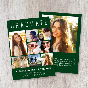 Modern Photo Collage Green Graduation Announcement