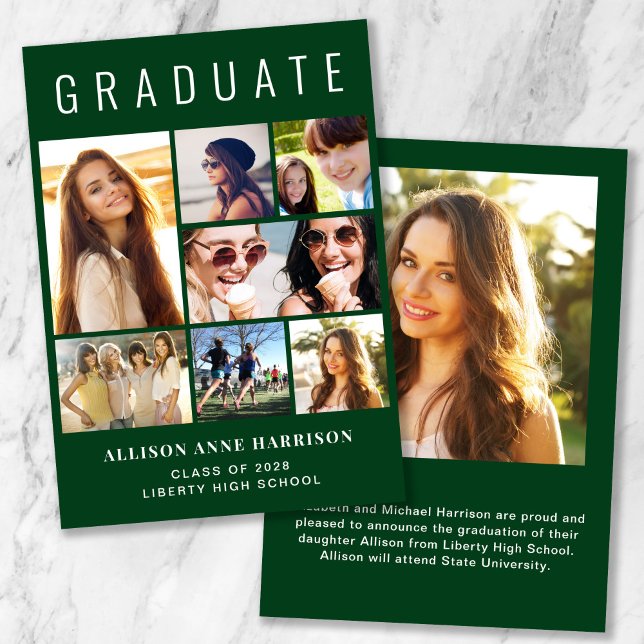 Modern Photo Collage Green Graduation Announcement (Creator Uploaded)